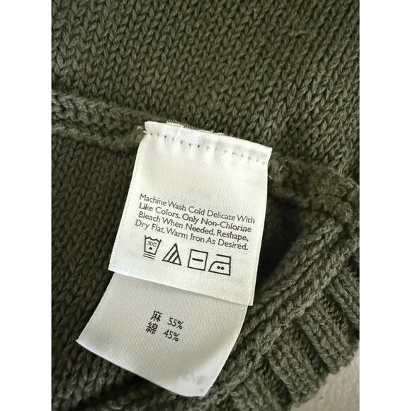 Vtg Eddie Bauer Olive Green Linen Cotton Short-sleeve Open Cardigan Sweater M - Picture 6 of 6